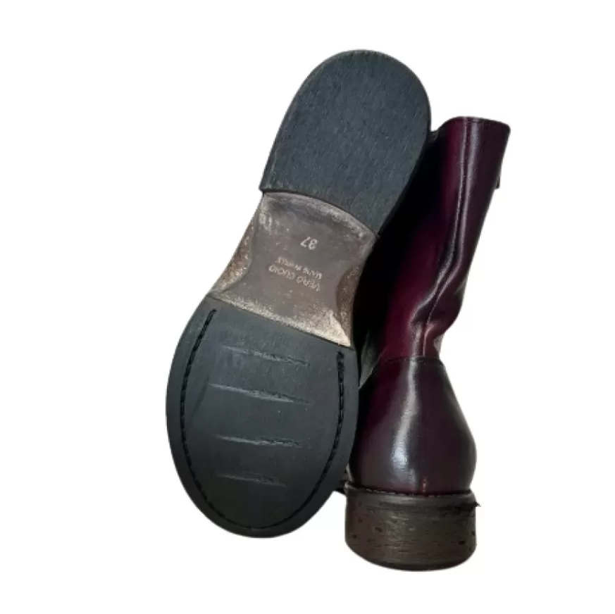 Donna CAMARRI CALZATURE Scarpe Donna | Anfibio In Pelle Tuffata Bordeaux Cucito Blake