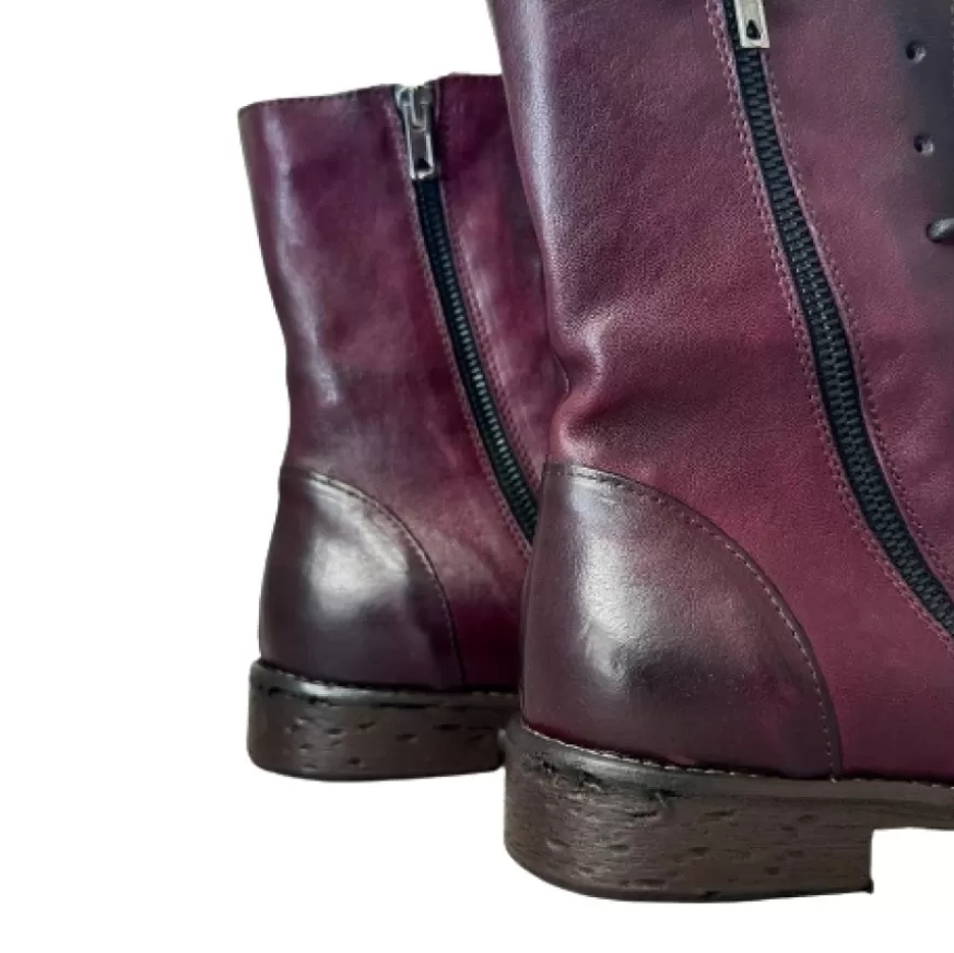 Donna CAMARRI CALZATURE Scarpe Donna | Anfibio In Pelle Tuffata Bordeaux Cucito Blake