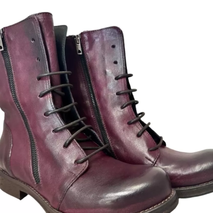 Donna CAMARRI CALZATURE Scarpe Donna | Anfibio In Pelle Tuffata Bordeaux Cucito Blake