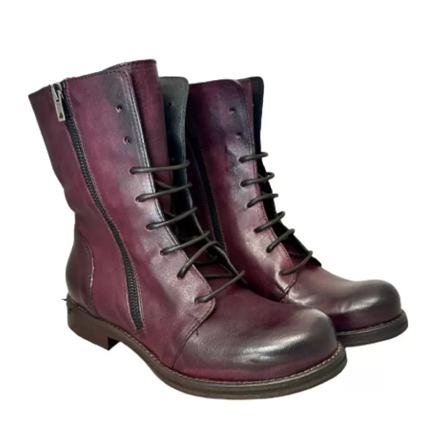 Donna CAMARRI CALZATURE Scarpe Donna | Anfibio In Pelle Tuffata Bordeaux Cucito Blake