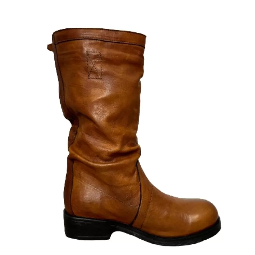 Donna CAMARRI CALZATURE Scarpe Donna | Biker Medio Artigianale In Pelle Tuffata Cuoio