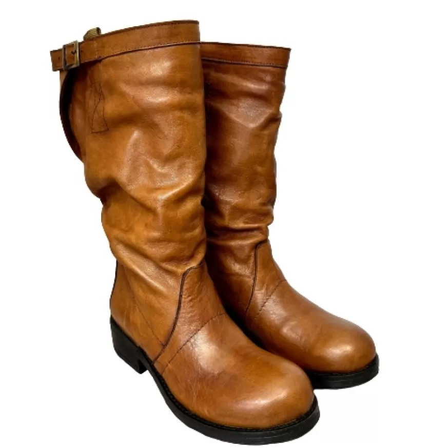Donna CAMARRI CALZATURE Scarpe Donna | Biker Medio Artigianale In Pelle Tuffata Cuoio