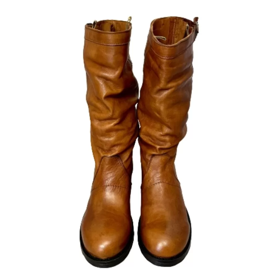 Donna CAMARRI CALZATURE Scarpe Donna | Biker Medio Artigianale In Pelle Tuffata Cuoio