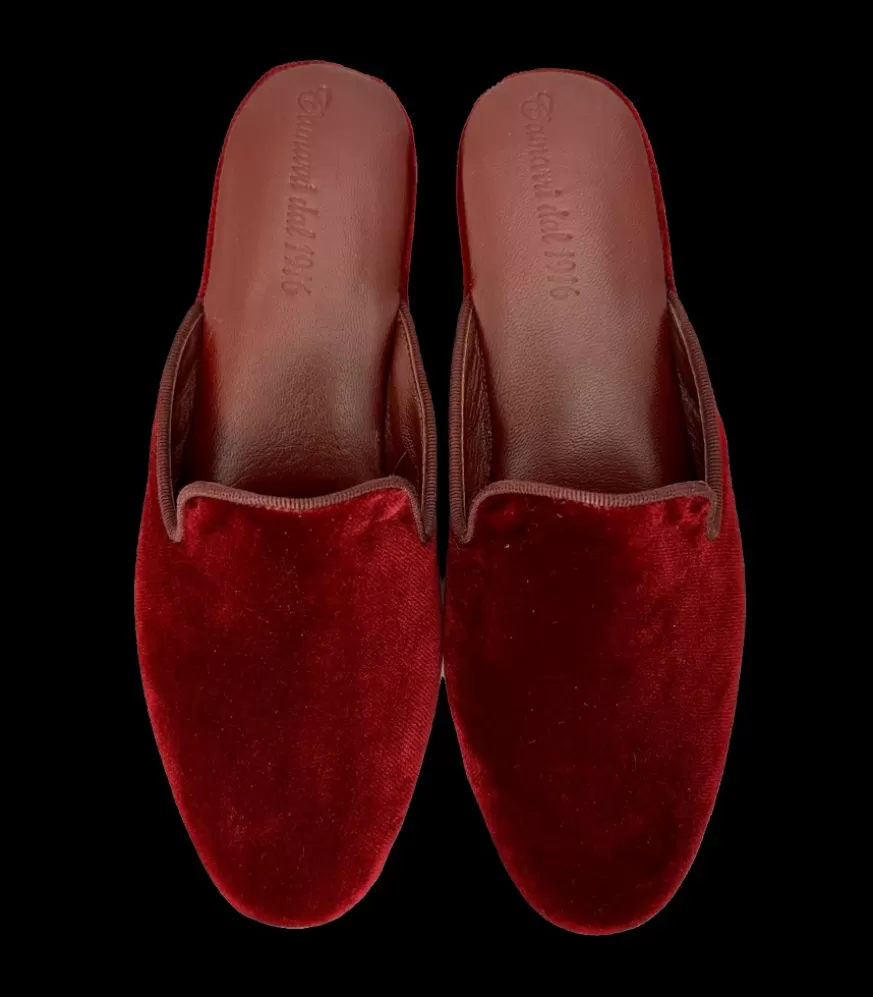 Donna CAMARRI CALZATURE Scarpe Donna | Ciabatta / Scendiletto In Pelle Velluto Bordeaux