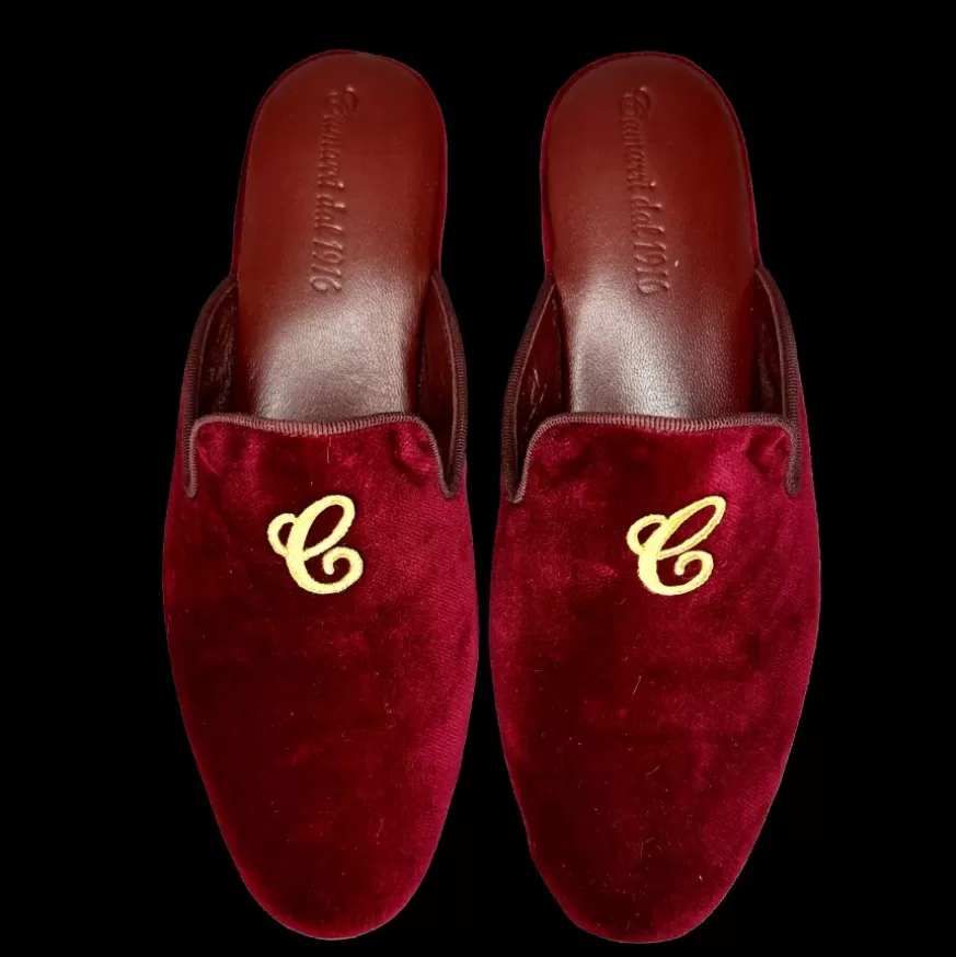 Donna CAMARRI CALZATURE Scarpe Donna | Ciabatta / Scendiletto In Pelle Velluto Bordeaux Con Iniziali Personalizzate