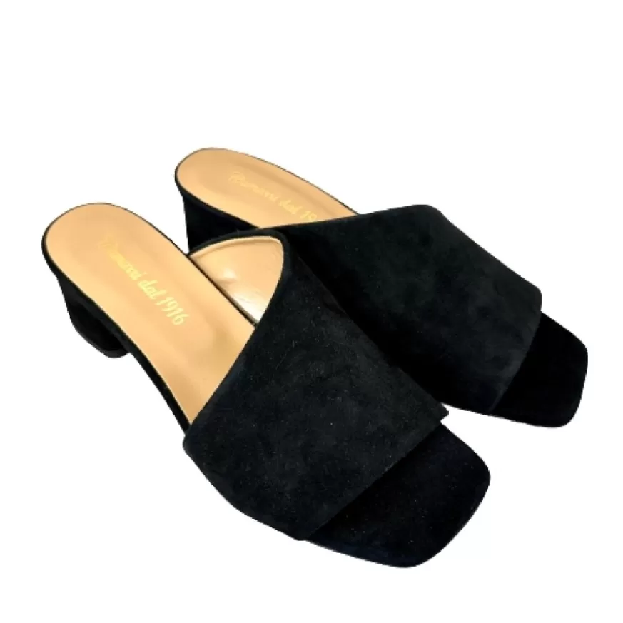 Donna CAMARRI CALZATURE Scarpe Donna | Ciabatta Artigianale In Camoscio Nero