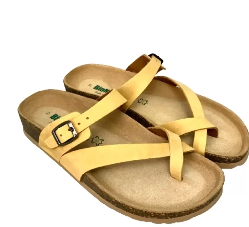 Donna CAMARRI CALZATURE Scarpe Donna | Ciabatta Bionatura Gialla Infradito In Nabuk