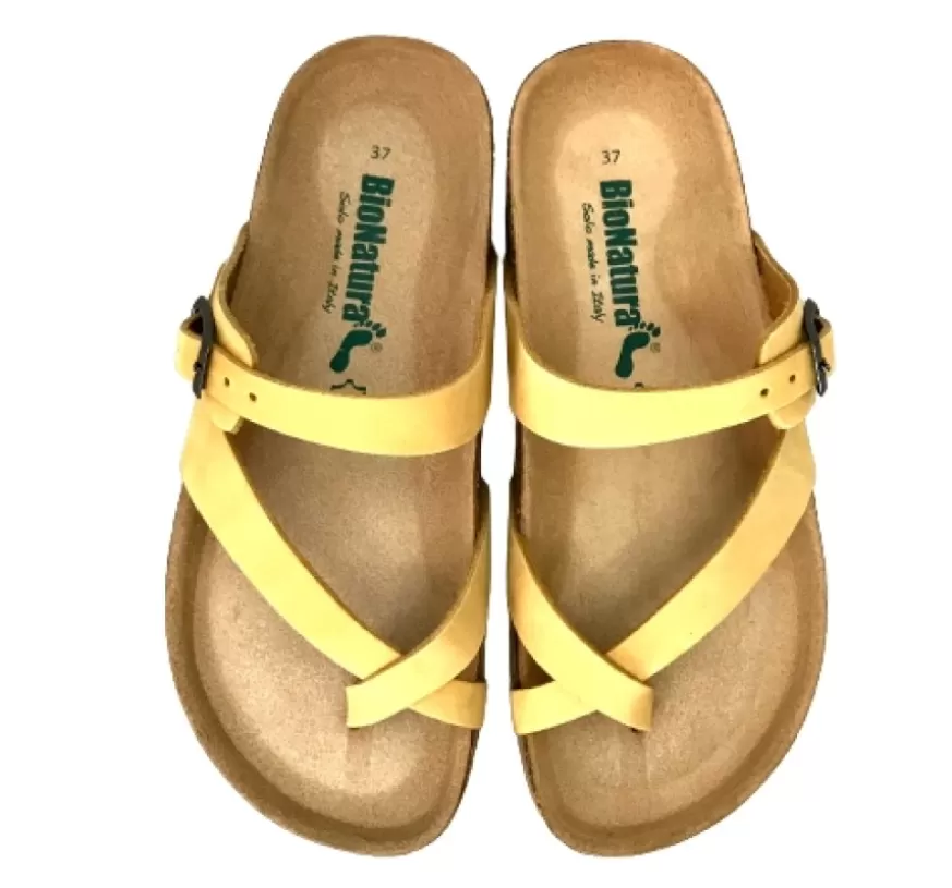 Donna CAMARRI CALZATURE Scarpe Donna | Ciabatta Bionatura Gialla Infradito In Nabuk