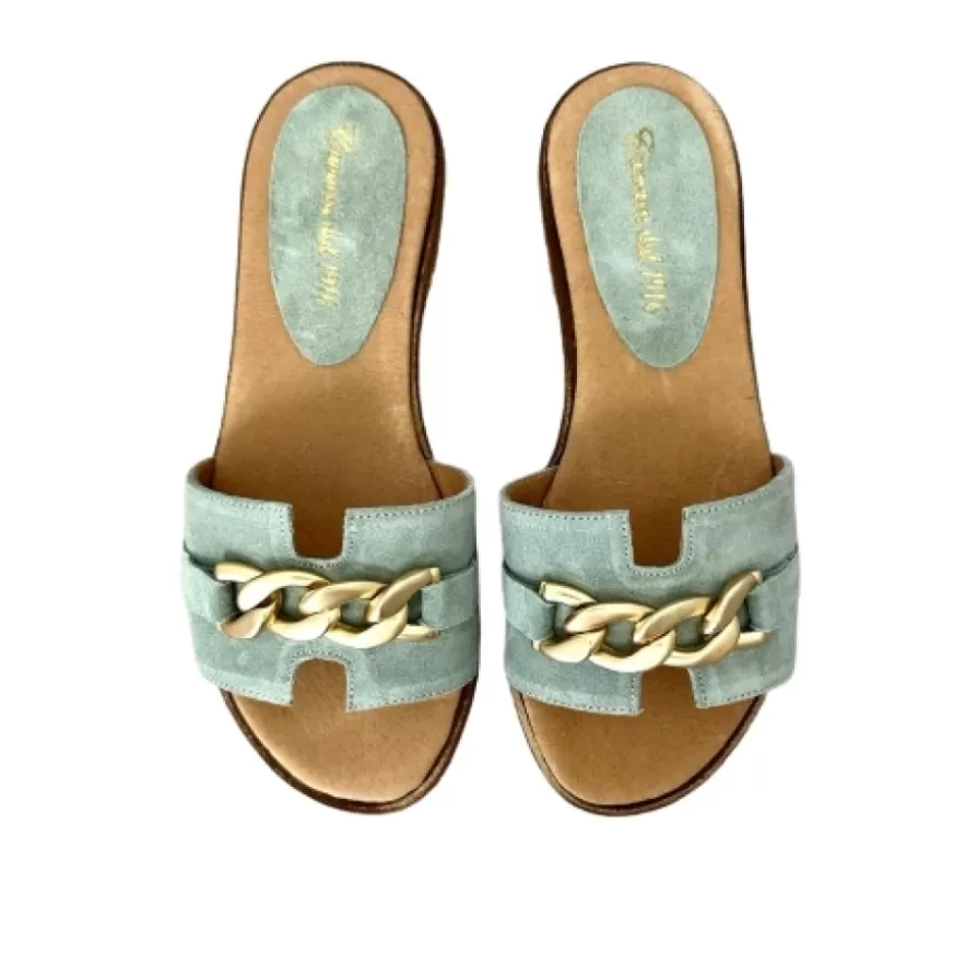 Donna CAMARRI CALZATURE Scarpe Donna | Ciabatta In Camoscio Salvia Con Catena