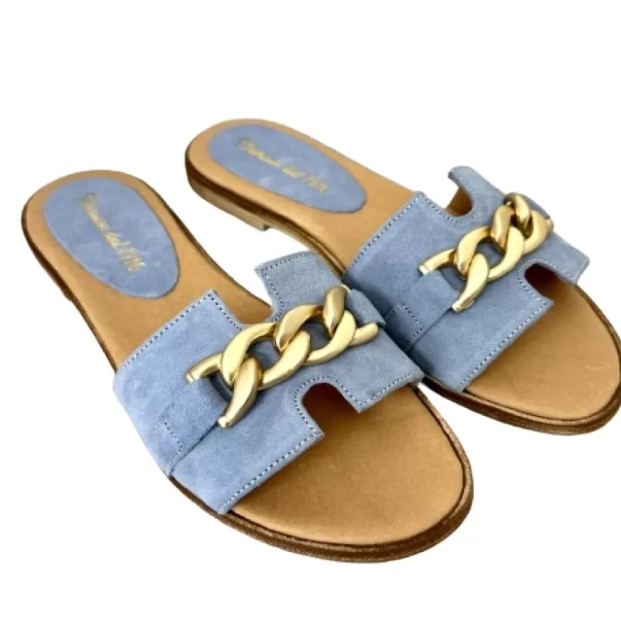 Donna CAMARRI CALZATURE Scarpe Donna | Ciabatta In Camoscio Turchese Con Catena