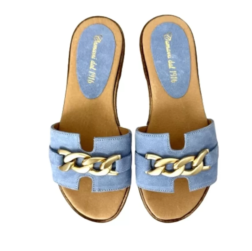Donna CAMARRI CALZATURE Scarpe Donna | Ciabatta In Camoscio Turchese Con Catena