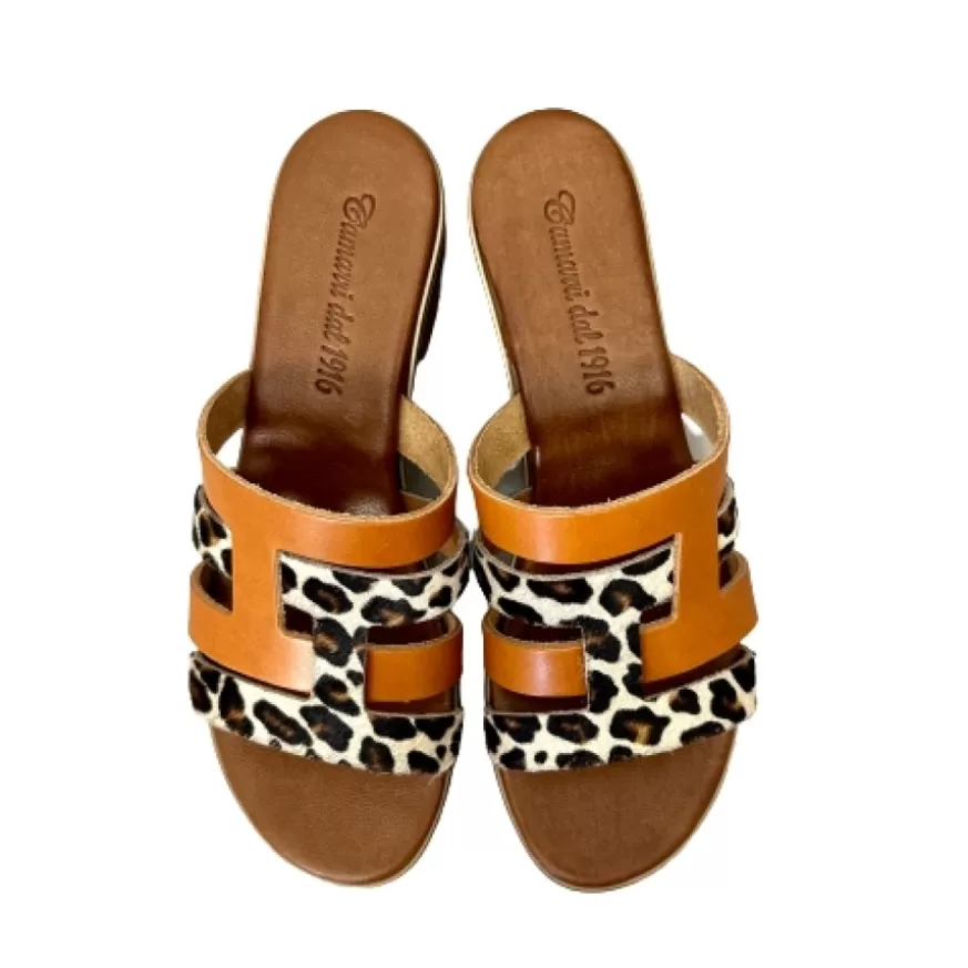 Donna CAMARRI CALZATURE Scarpe Donna | Ciabatta In Cavallino E Pelle Cognac Mod. Hermes