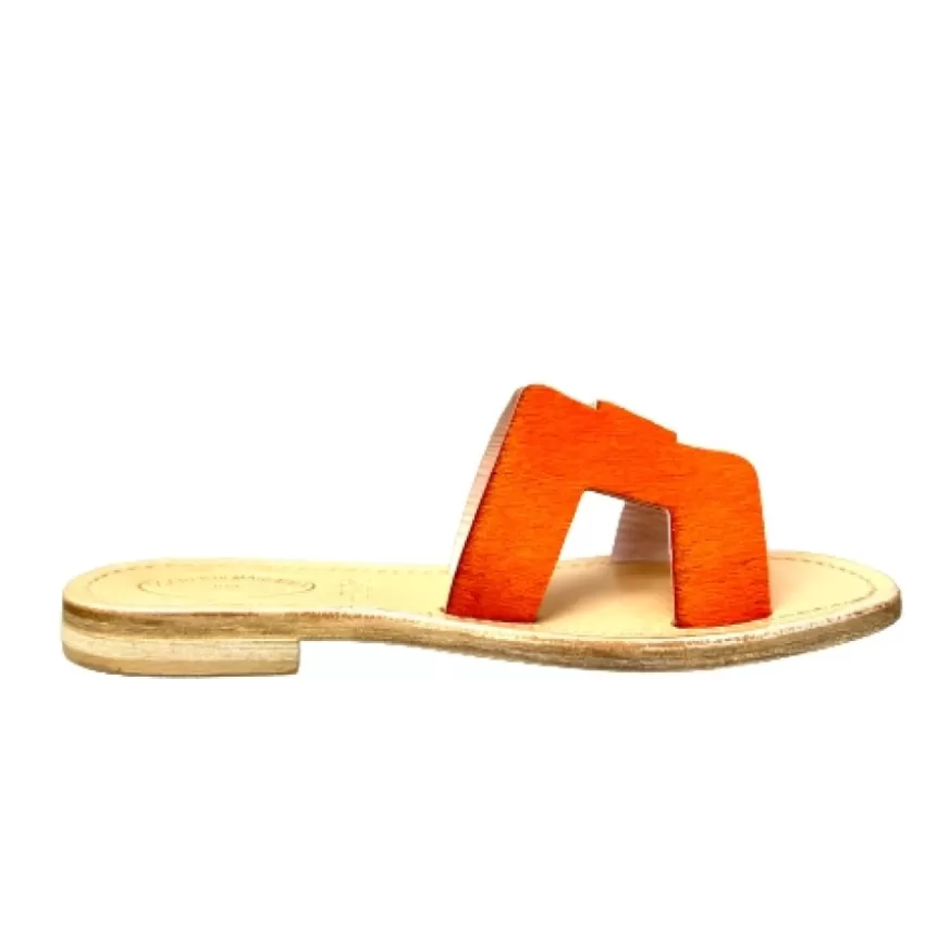 Donna CAMARRI CALZATURE Scarpe Donna | Ciabatta In Pelle E Cavallino Arancione Mod. Hermes