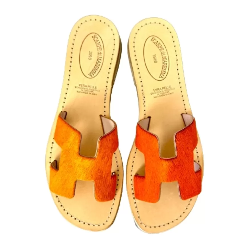 Donna CAMARRI CALZATURE Scarpe Donna | Ciabatta In Pelle E Cavallino Arancione Mod. Hermes
