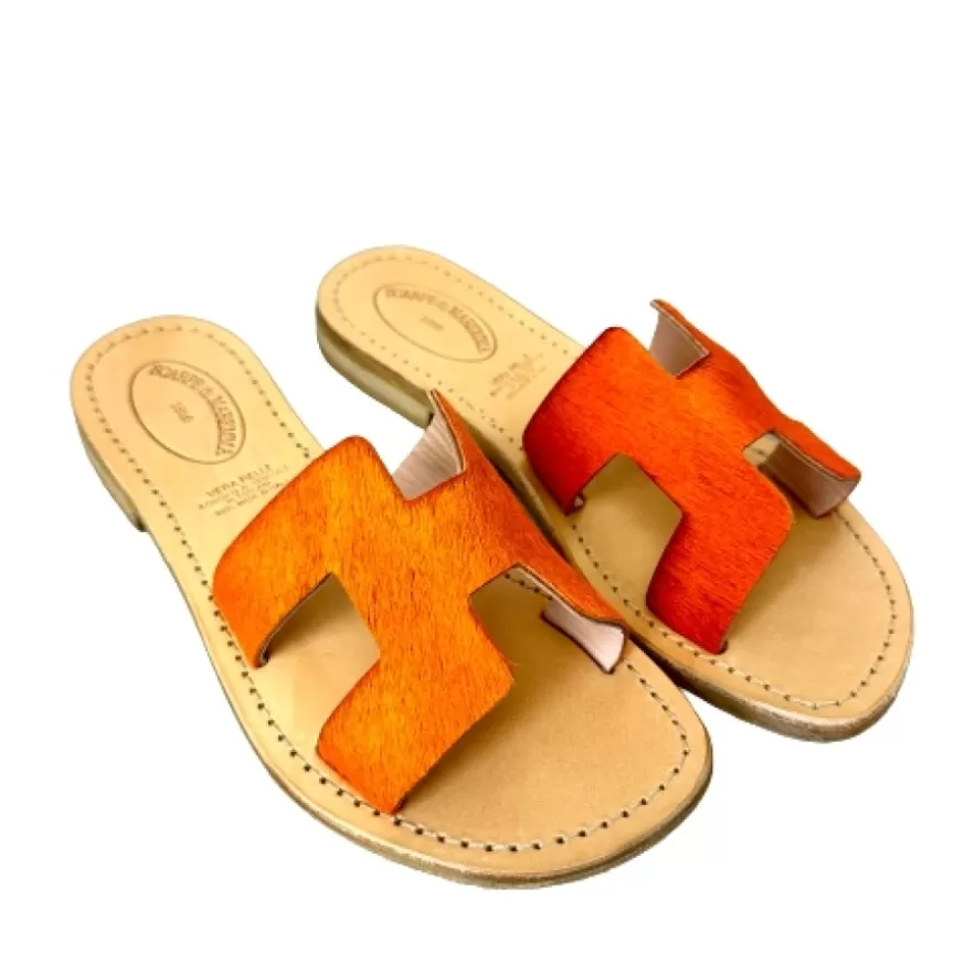 Donna CAMARRI CALZATURE Scarpe Donna | Ciabatta In Pelle E Cavallino Arancione Mod. Hermes