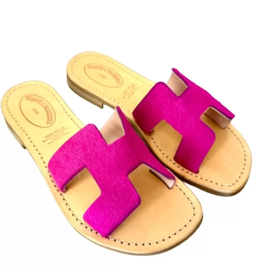 Donna CAMARRI CALZATURE Scarpe Donna | Ciabatta In Pelle E Cavallino Fucsia Mod. Hermes