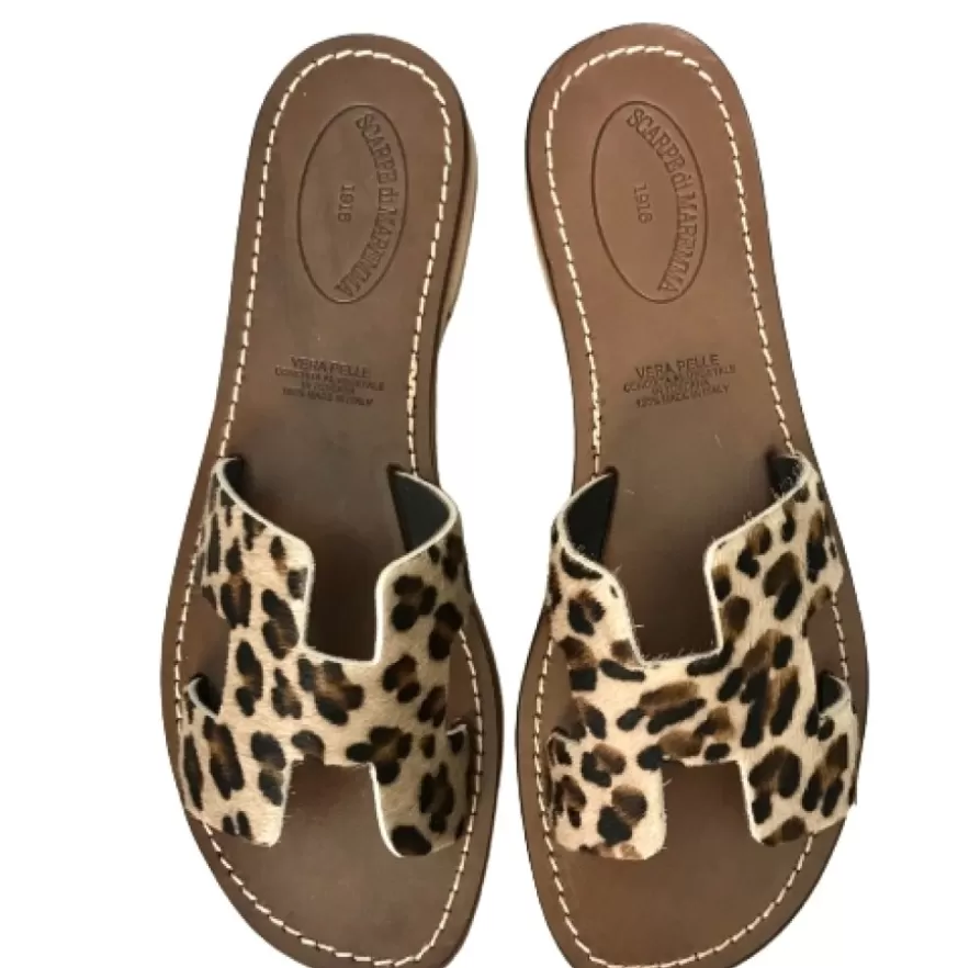 Donna CAMARRI CALZATURE Scarpe Donna | Ciabatta In Pelle E Cavallino Leopardato Mod. Hermes