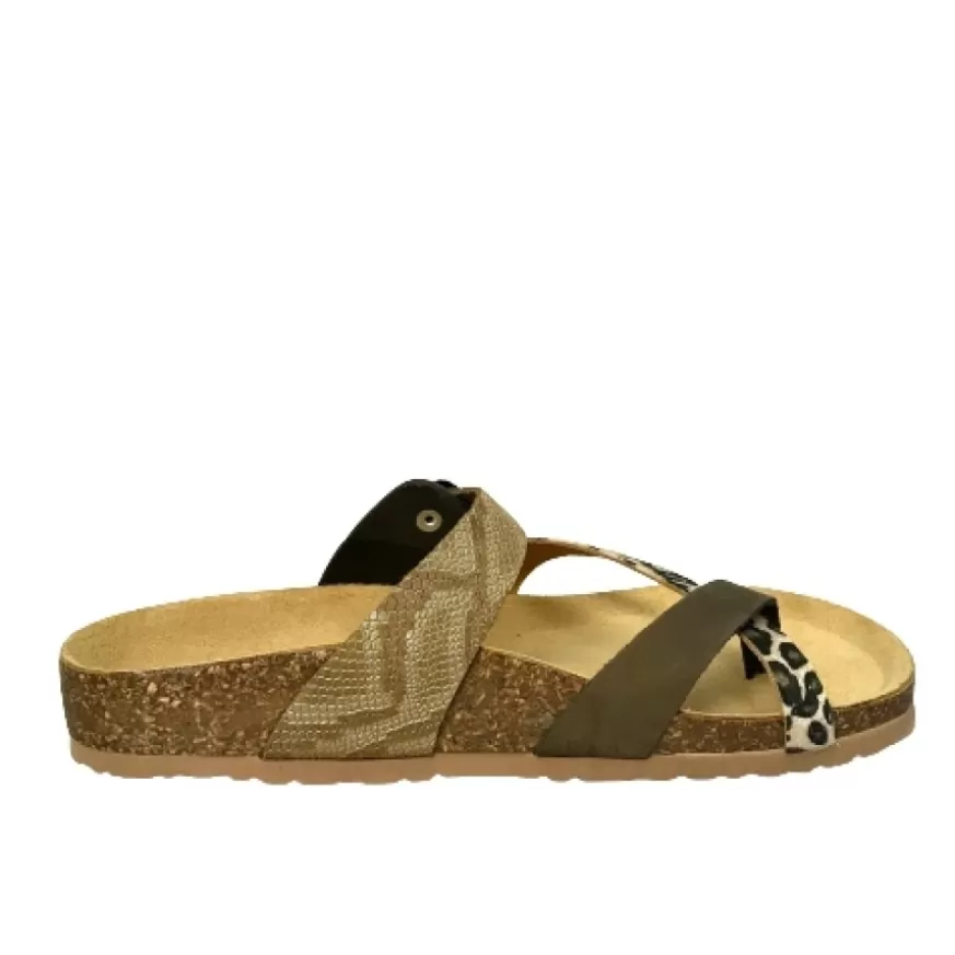 Donna CAMARRI CALZATURE Scarpe Donna | Ciabatta Infradito Bionatura In Pelle Animalier Bassa