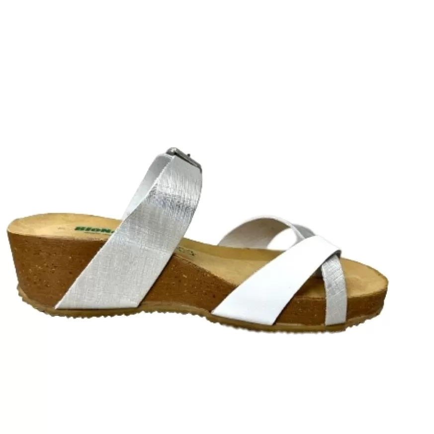 Donna CAMARRI CALZATURE Scarpe Donna | Ciabatta Infradito Bionatura In Pelle Bianca E Argento