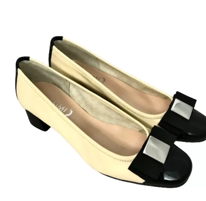 Donna CAMARRI CALZATURE Scarpe Donna | Decollete In Pelle Beige E Punta Di Vernice Nera