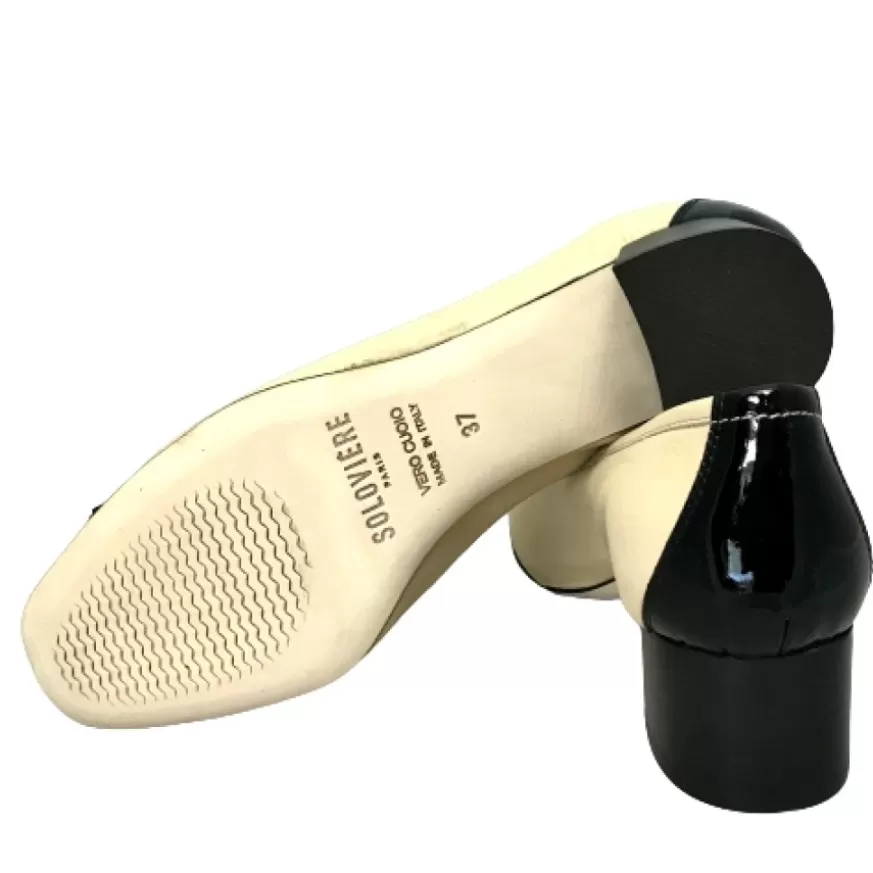Donna CAMARRI CALZATURE Scarpe Donna | Decollete In Pelle Beige E Punta Di Vernice Nera
