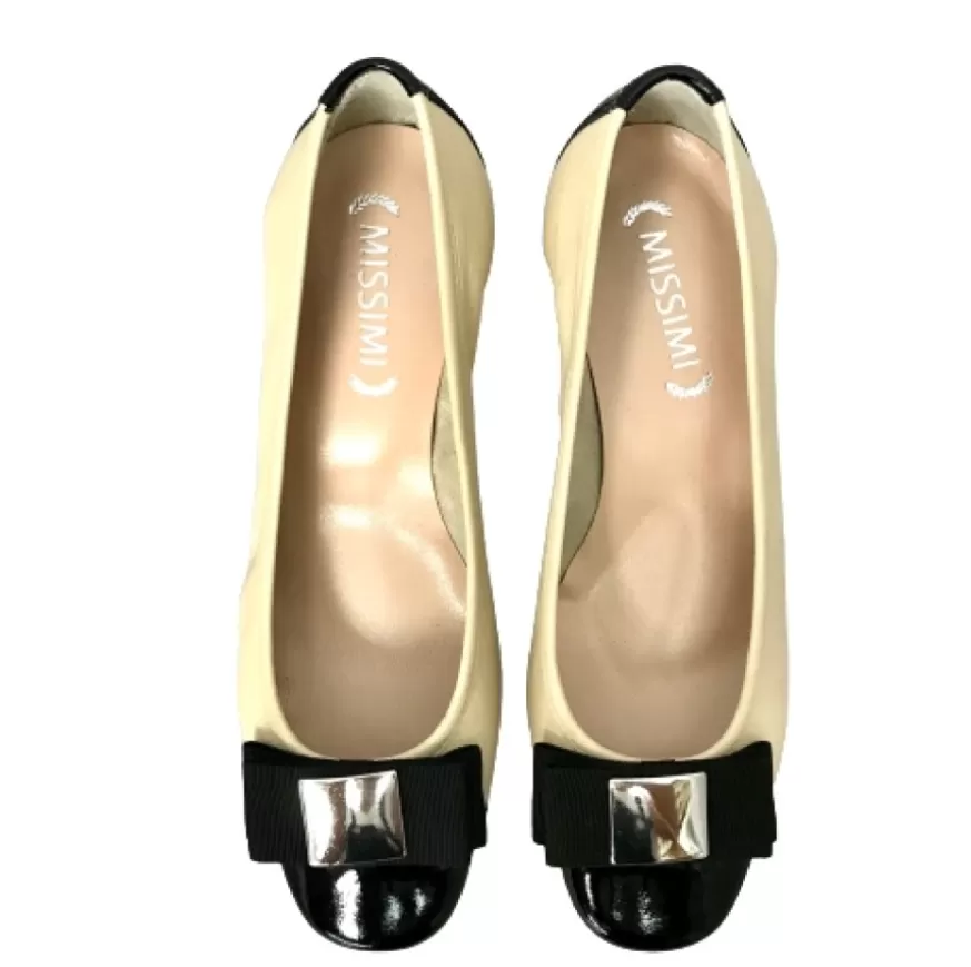 Donna CAMARRI CALZATURE Scarpe Donna | Decollete In Pelle Beige E Punta Di Vernice Nera