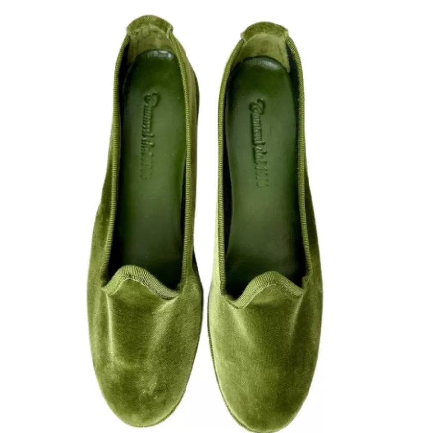 Donna CAMARRI CALZATURE Scarpe Donna | Friulane Artigianali In Velluto Verde Personalizzate