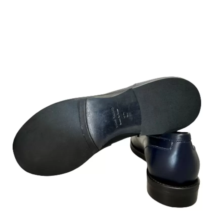 Donna CAMARRI CALZATURE Scarpe Donna | Mocassino Artigianale Cucito In Pelle Bianca E Blu