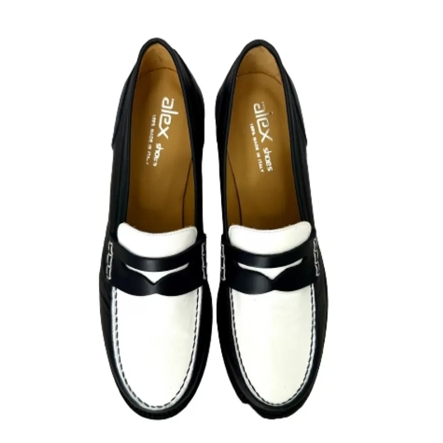 Donna CAMARRI CALZATURE Scarpe Donna | Mocassino Artigianale Cucito In Pelle Bianca E Blu