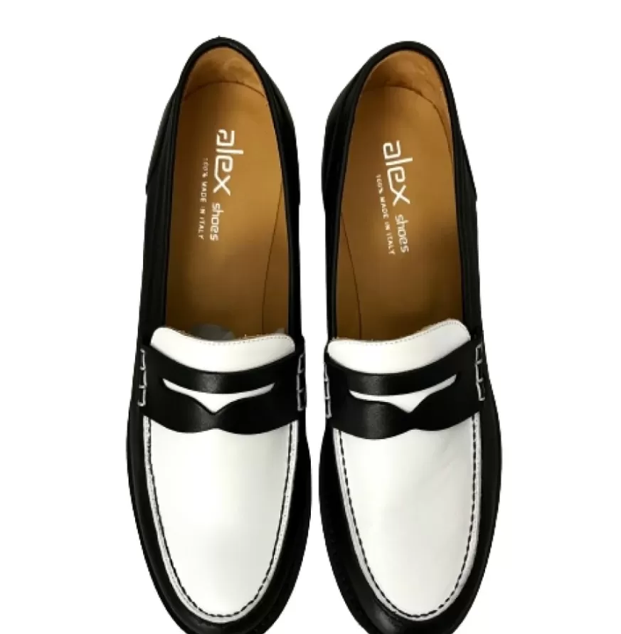 Donna CAMARRI CALZATURE Scarpe Donna | Mocassino Artigianale Cucito In Pelle Bianca E Nera