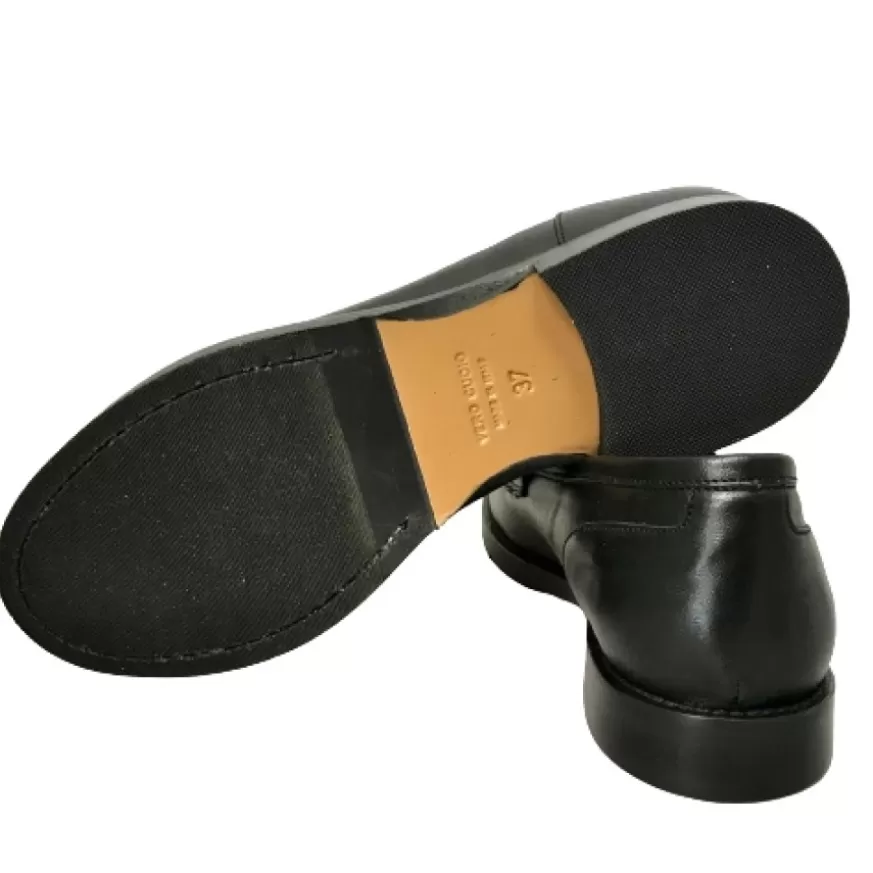 Donna CAMARRI CALZATURE Scarpe Donna | Mocassino Artigianale Cucito In Pelle Bianca E Nera