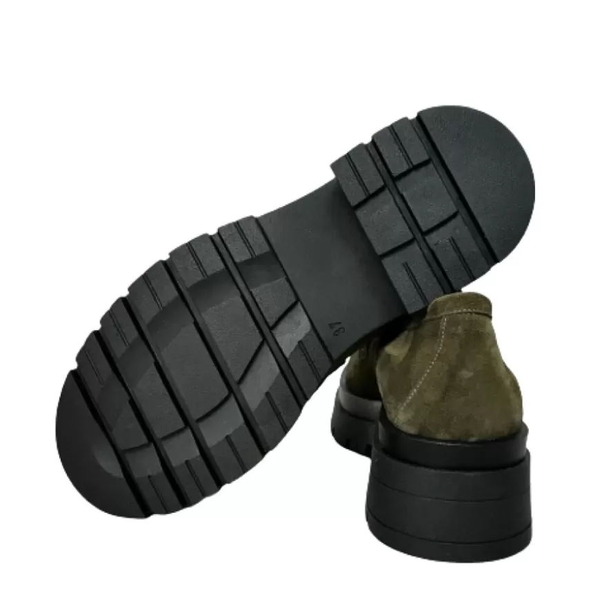 Donna CAMARRI CALZATURE Scarpe Donna | Mocassino Artigianale In Camoscio Verde Carrarmato