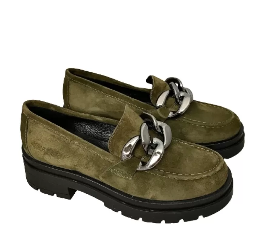 Donna CAMARRI CALZATURE Scarpe Donna | Mocassino Artigianale In Camoscio Verde Carrarmato