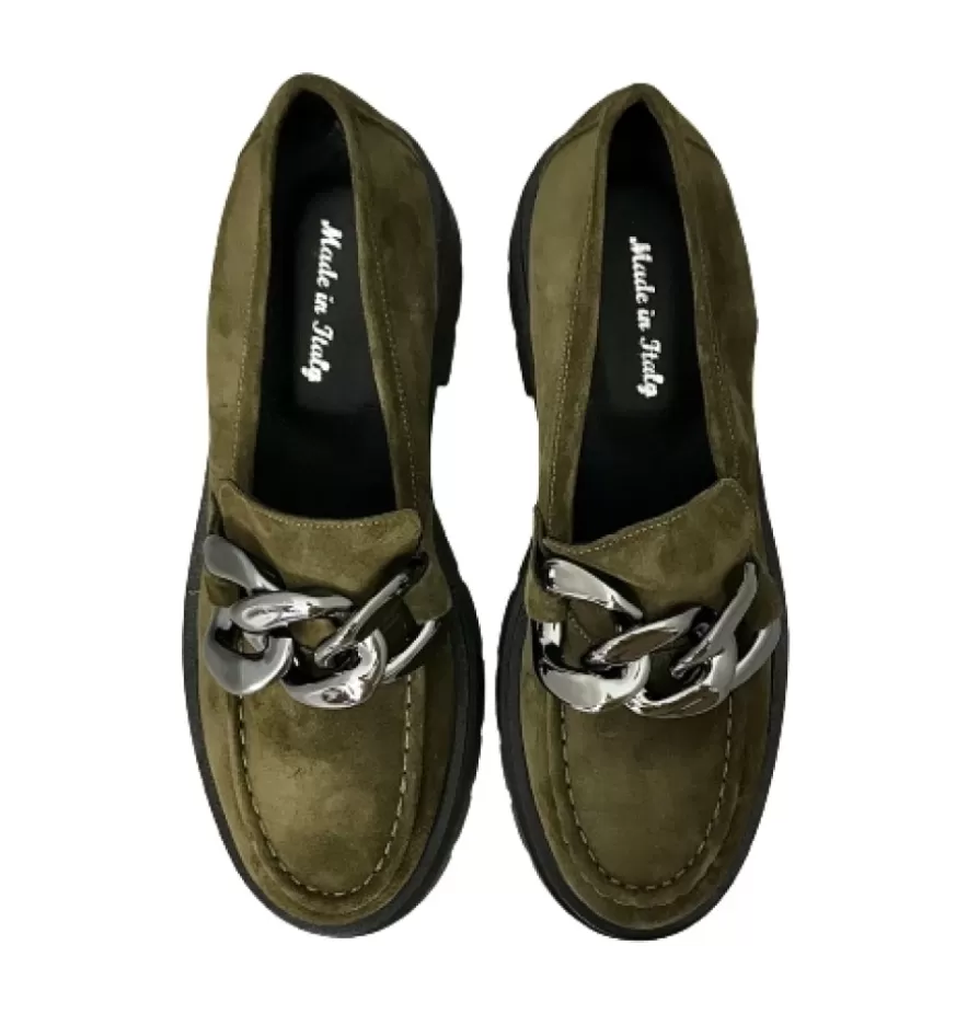 Donna CAMARRI CALZATURE Scarpe Donna | Mocassino Artigianale In Camoscio Verde Carrarmato