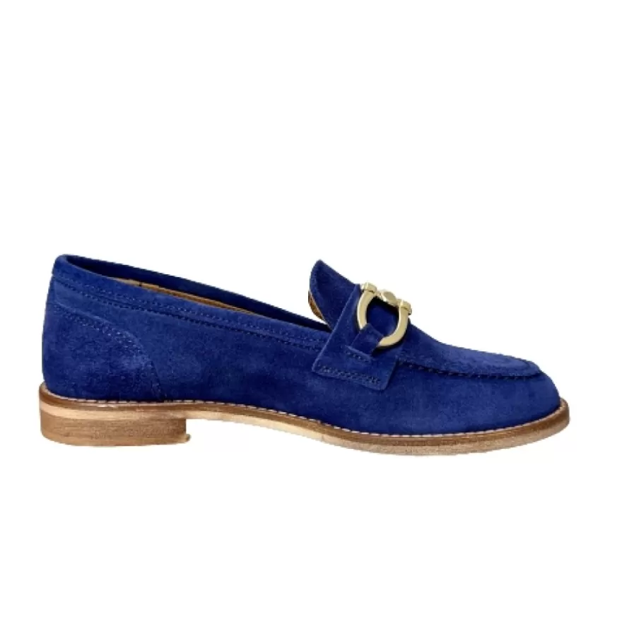 Donna CAMARRI CALZATURE Scarpe Donna | Mocassino Artigianale In Nabuk Blu Con Morsetto