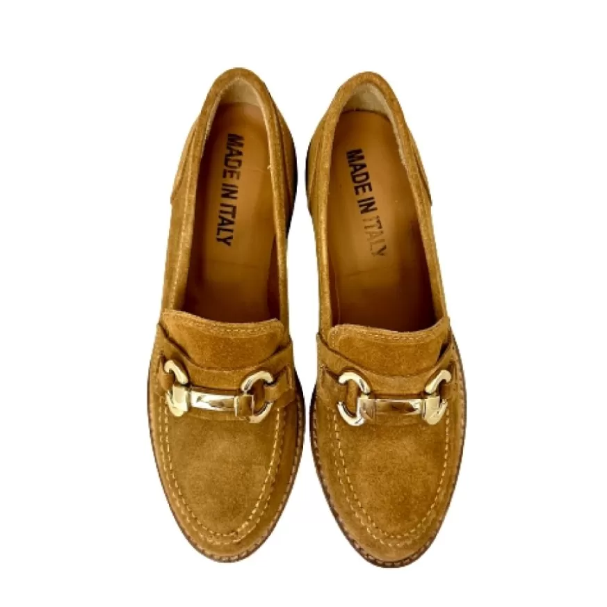 Donna CAMARRI CALZATURE Scarpe Donna | Mocassino Artigianale In Nabuk Cuoio Con Morsetto