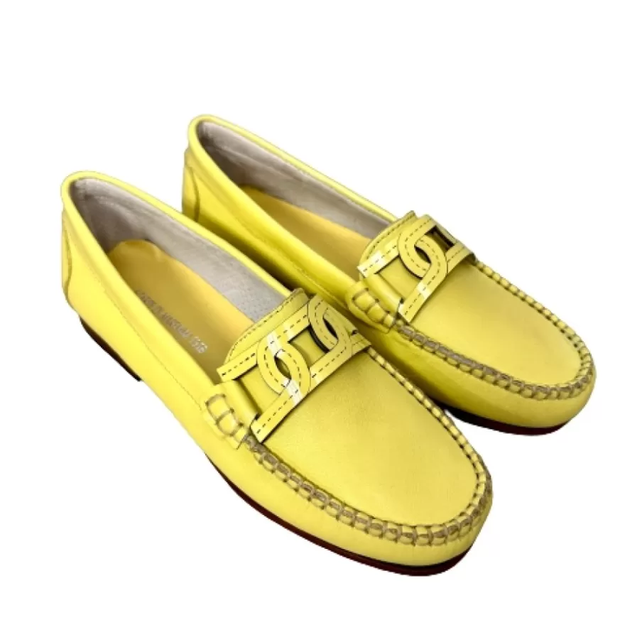 Donna CAMARRI CALZATURE Scarpe Donna | Mocassino Artigianale In Pelle E Vernice Giallo