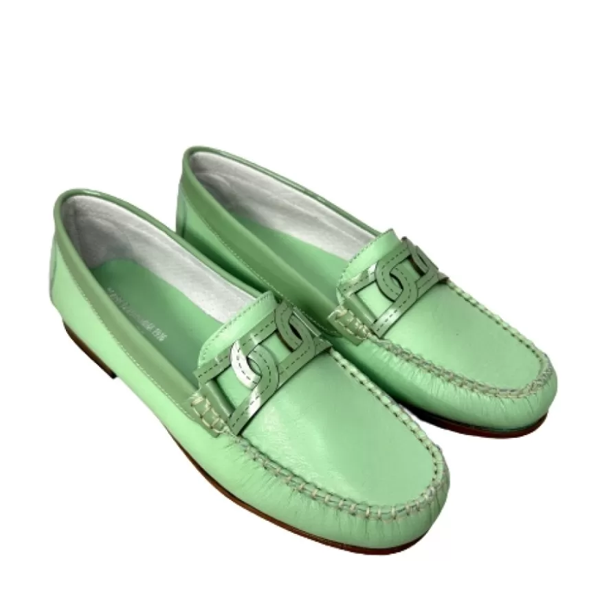 Donna CAMARRI CALZATURE Scarpe Donna | Mocassino Artigianale In Pelle E Vernice Verde Menta