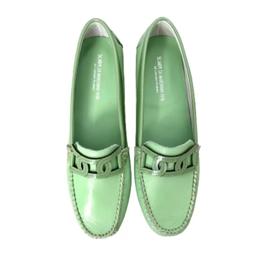 Donna CAMARRI CALZATURE Scarpe Donna | Mocassino Artigianale In Pelle E Vernice Verde Menta