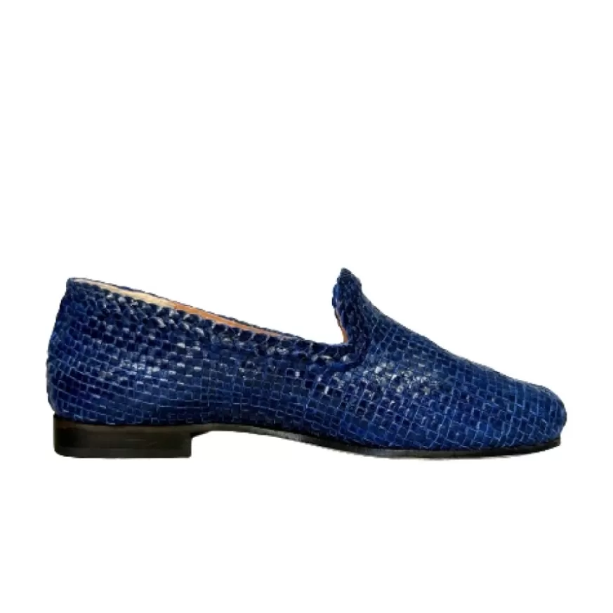 Donna CAMARRI CALZATURE Scarpe Donna | Mocassino Artigianale In Pelle Intrecciata Blu