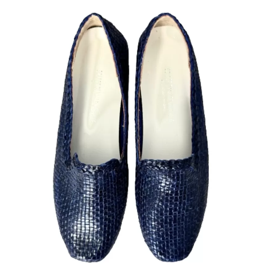 Donna CAMARRI CALZATURE Scarpe Donna | Mocassino Artigianale In Pelle Intrecciata Blu