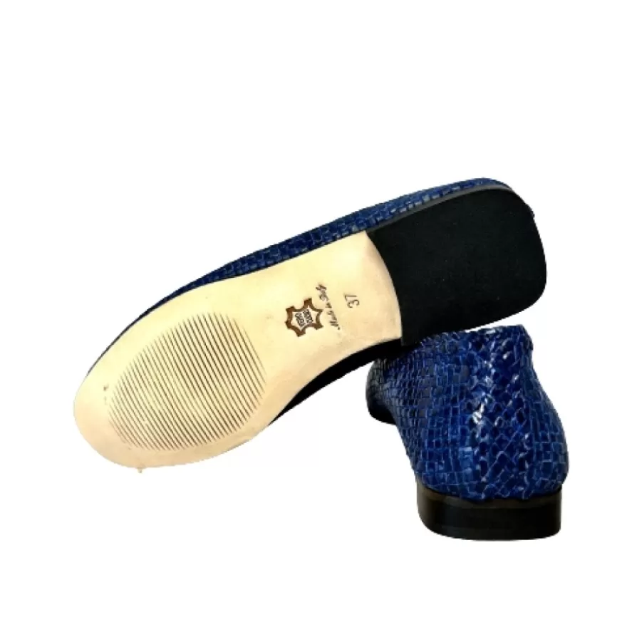 Donna CAMARRI CALZATURE Scarpe Donna | Mocassino Artigianale In Pelle Intrecciata Blu