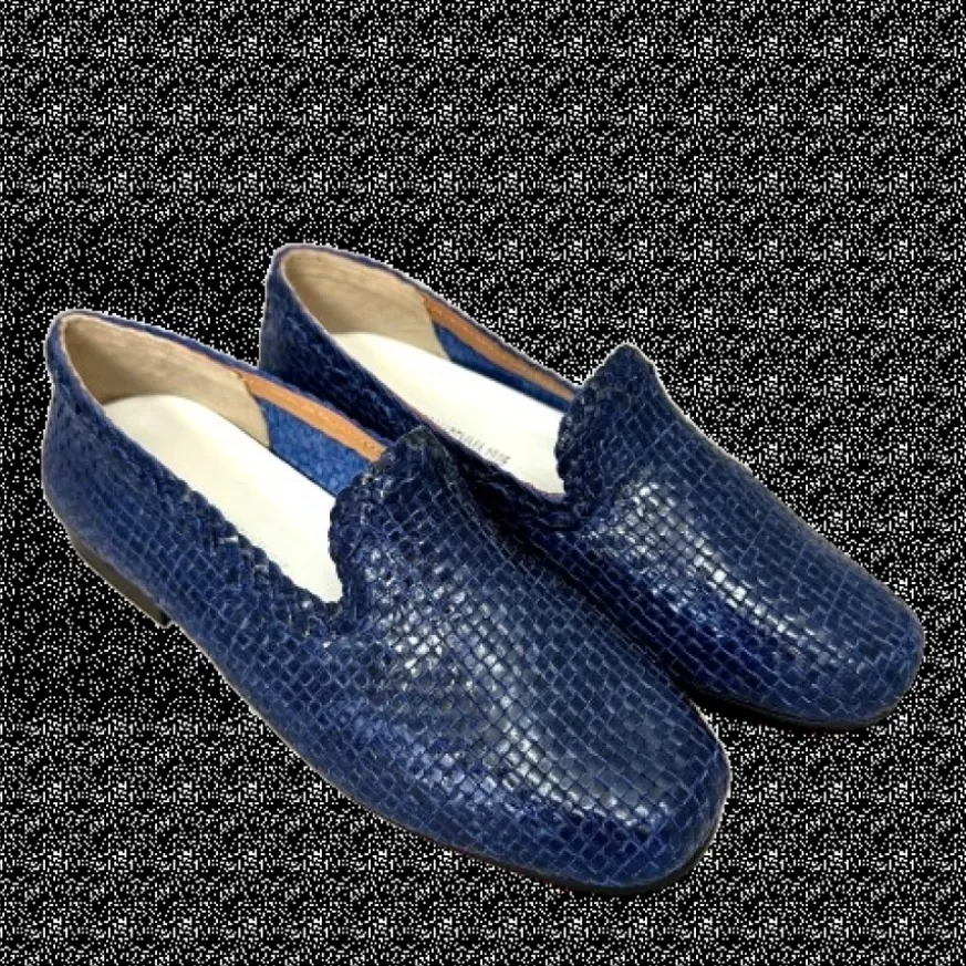 Donna CAMARRI CALZATURE Scarpe Donna | Mocassino Artigianale In Pelle Intrecciata Blu