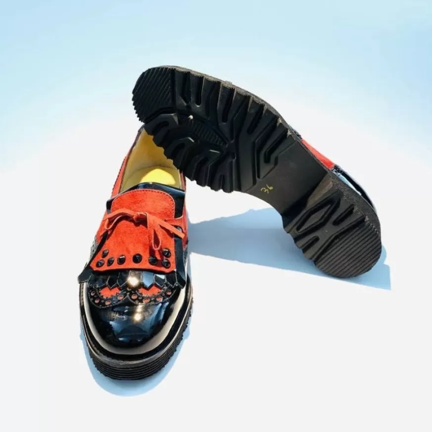 Donna CAMARRI CALZATURE Scarpe Donna | Mocassino Bicolore Nero/Rosso