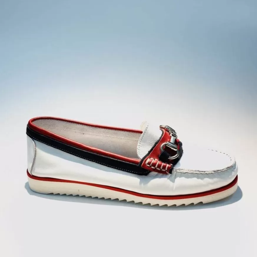 Donna CAMARRI CALZATURE Scarpe Donna | Mocassino In Pelle Sfoderato Bianco E Rosso