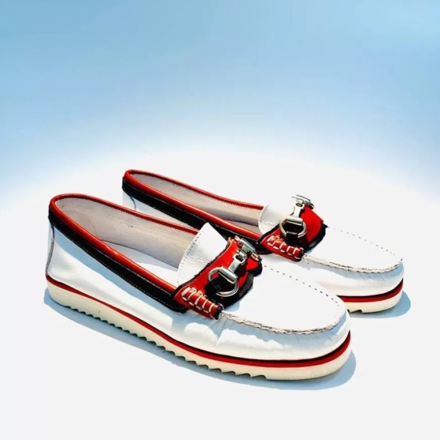 Donna CAMARRI CALZATURE Scarpe Donna | Mocassino In Pelle Sfoderato Bianco E Rosso