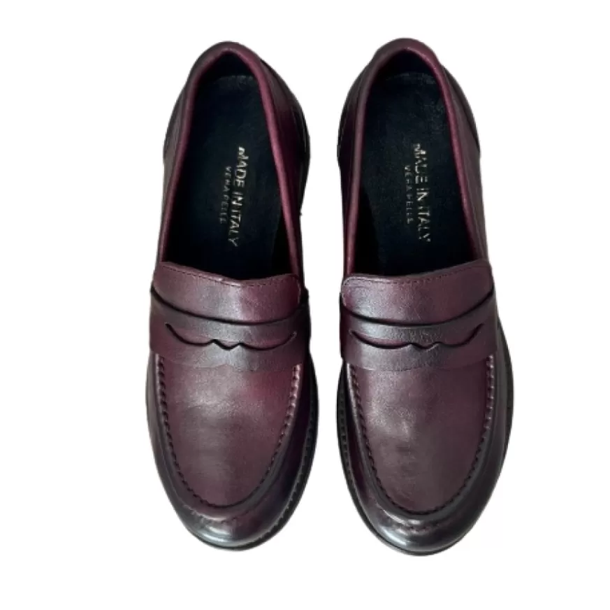 Donna CAMARRI CALZATURE Scarpe Donna | Mocassino In Pelle Tuffata Bordeaux Cucito Blake