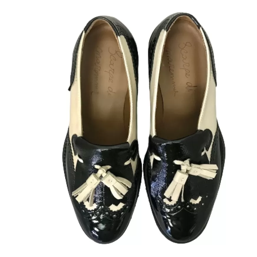 Donna CAMARRI CALZATURE Scarpe Donna | Mocassino In Vernice Nera E Latte