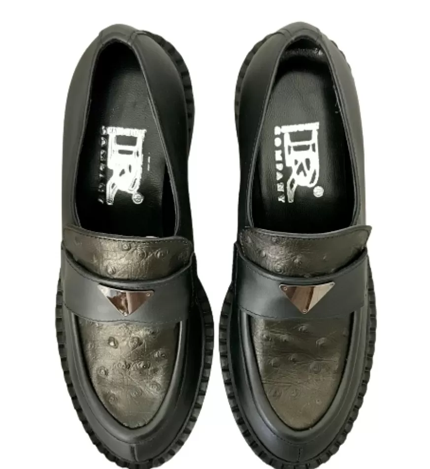 Donna CAMARRI CALZATURE Scarpe Donna | Mocassino Nero E Bronzo In Pelle