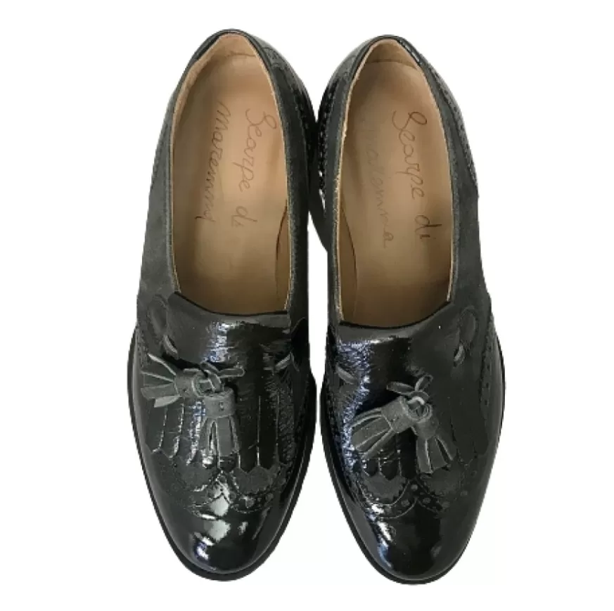 Donna CAMARRI CALZATURE Scarpe Donna | Mocassino Vernice Nera E Camoscio Antracite